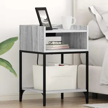 Noční stolek vidaXL Noční skříňka s policí 2 pcs Šedá Sonoma 40 x 40 x 61 cm [859477]