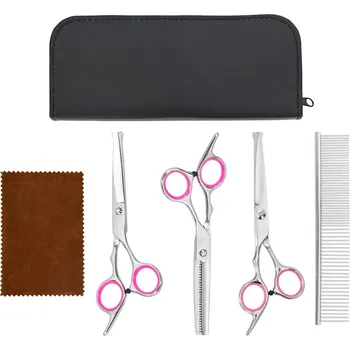 Vysoušeč srsti pro zvíře vidaXL 4dílná sada nůžek na stříhání psů nerezová ocel [4101328]