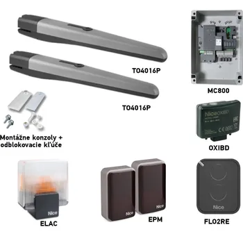 Pohon brány Sada pohonu NICE Toona 4016P pro dvoukřídlé brány s větším zatížením jedno křídlo 3m/800kg s příslušenstvím
