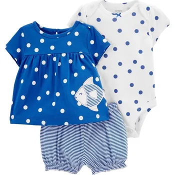 Kojenecké oblečení CARTERS CARTER'S Set 3dílný body kr. rukáv, triko kr. rukáv, kraťasy Blue Dot Fish holka NB/ vel. S 56