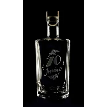 Sklenice Lahev na slivovici 0,7l k 70 narozeninám s vlastním jménem - ručně ryté (broušené), dárková krabička, možnost jména na přání