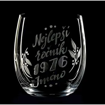Sklenice Sklenka na whisky, nejlepší ročník 1976 - ručně ryté (broušené), dárková krabička