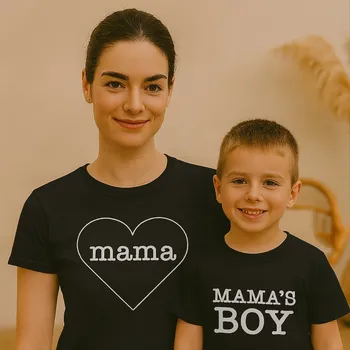 Tričko pro mámu a dítě MAMA's BOY Barva: Černá, Velikost pro dítě: 66-76 (6-12 měsíců), Velikost pro mámu: S