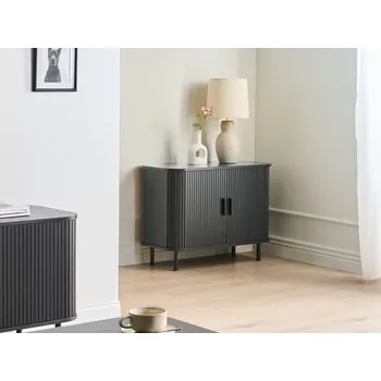 Komoda Komoda černá MDF kov retro posuvná dvířka skříňka obývací pokoj ložnice Beliani