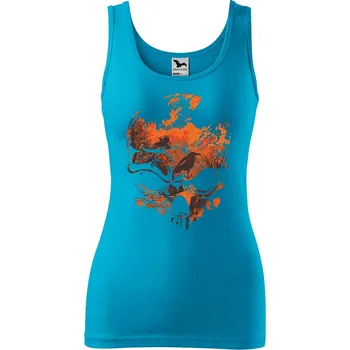 Dámské tílko s potiskem Lebka a ptáci Velikost: S, Barva: Tyrkysová