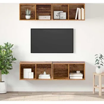 Televizní stolek vidaXL Sestava TV skříněk Nástěnný 4 pcs Staré dřevo 37 x 37 x 72 cm [3393531]