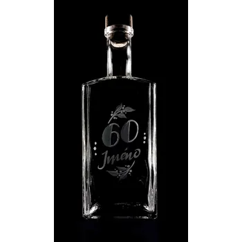 Sklenice Lahev na slivovici 0,5l k 60-tinám s vlastním jménem - ručně ryté (broušené), dárková krabička, možnost jména na přání