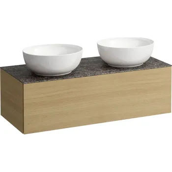 Umyvadlo LAUFEN ILBAGNOALESSI - zásuvkový element 1200, s jednou zásuvkou, s výřezem vlevo a vpravo, s vrchní deskou Marrone Naturale vč. otvoru pro baterii, pro umyvadlo H818975/6, H4323180972501