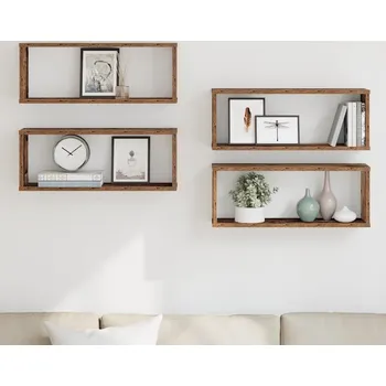 Obývací pokoj vidaXL Nástěnné obdélníkové police 4 ks 60x15x23 cm dřevotříska [807134] Barva: Staré dřevo