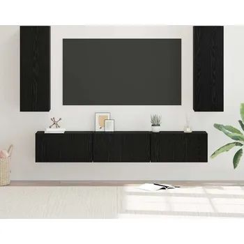 Obývací stěna vidaXL Sestava TV skříněk Nástěnný 5 pcs Černý dub kompozitní dřevo [3393451]