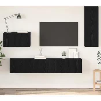Televizní stolek vidaXL Nástěnná skříň na TV Nástěnný 4 pcs Černý dub kompozitní dřevo [3393466]
