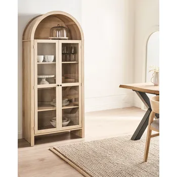 Obývací stěna Dekorativní skříňka světle hnědá MDF s policemi a skleněnou vitrínou jídelna kuchyně obývací pokoj Beliani