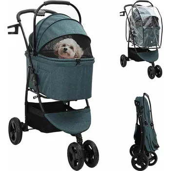 Přívěsný vozík pro psa vidaXL Skládací kočárek pro domácí mazlíčky Zelená 78 x 54 x 101 cm [42012438]