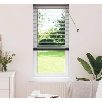 Roleta vidaXL Žaluzie na okno se záclonami Černá Hliník [42006139]