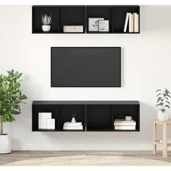 Televizní stolek vidaXL Sestava TV skříněk Nástěnný 4 pcs Černý dub 37 x 37 x 72 cm [3393532]