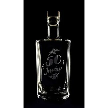 Sklenice Lahev na slivovici 0,7l k 50 narozeninám s vlastním jménem - ručně ryté (broušené), dárková krabička, možnost jména na přání