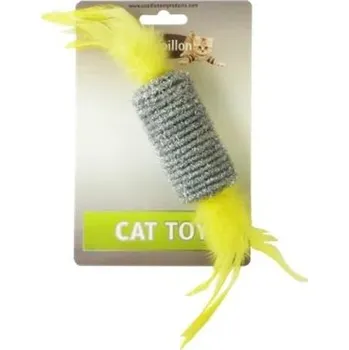 Hračka pro kočku HRAČKA VÁLEC S CHRASTÍTKEM A PEŘÍČKEM 10 CM ŽLUTO-STŘÍBRNÁ NA KARTĚ