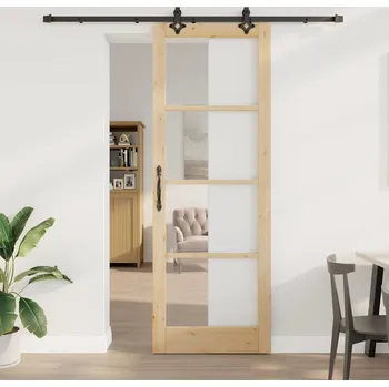 Interiérové dveře vidaXL Posuvné dveře Přírodní 83 x 232 cm Masivní borové dřevo a sklo [3332309]