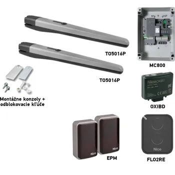 Pohon brány Sada pohonu NICE Toona 5016P pro dvoukřídlou bránu s větším zatížením jednoho křídla 5m/800kg s fotobuňkami