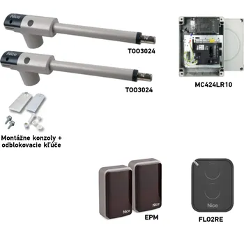Pohon brány Sada pohonu NICE TOO TOO3024 pro dvoukřídlou bránu - jedno křídlo 3m/300kg s fotobuňkami