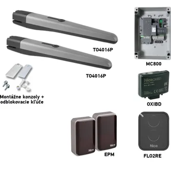 Pohon brány Sada pohonu NICE Toona 4016P pro dvoukřídlou bránu s vyšším zatížením jednoho křídla 3m/800kg s fotobuňkami