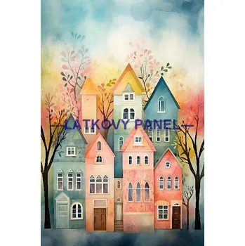 Látkový panel - Domečky - BAR -64 Velikost: 50x33cm, Materiál: Teplákovina nepočesaná