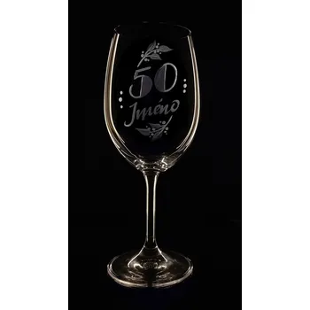 Sklenice Sklenka na víno k 50 narozeninám - ručně ryté (broušené), dárková krabička