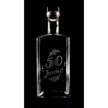Sklenice Lahev na slivovici 0,5l k 50-tinám s vlastním jménem - ručně ryté (broušené), dárková krabička, možnost jména na přání