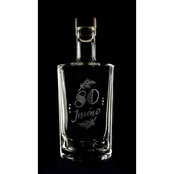Sklenice Lahev na slivovici 0,7l k 80 narozeninám s vlastním jménem - ručně ryté (broušené), dárková krabička, možnost jména na přání