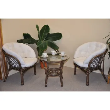 Zahradní sestava Nábytek PEGAS Ratanová sedací souprava Bahama hnědá 2+1, polstr MAXI bílý