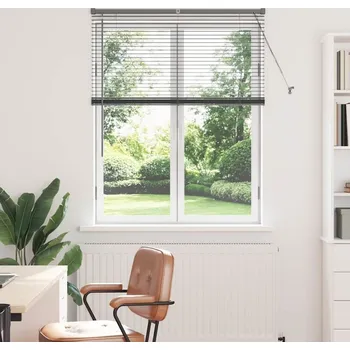 Stavebniny vidaXL Žaluziové rolety se záclonami Tmavě šedá 130 x 105 cm Hliník [42006048]