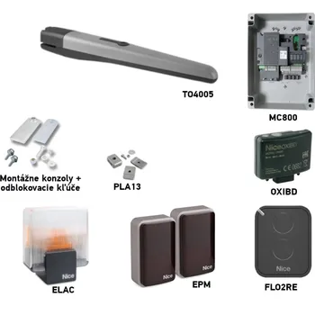 Pohon brány Sada pohonu NICE Toona 4005 pro jednokřídlou bránu - jedno křídlo 3m/500kg s příslušenstvím