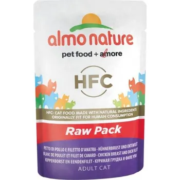 Krmivo pro kočku Almo Nature HFC Raw Pack WET CAT - Kuřecí prsa a kachní filet 55g výhodné balení 24ks
