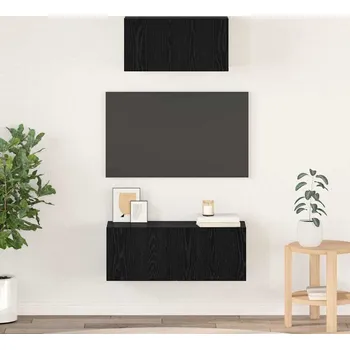 Obývací stěna vidaXL Sestava TV skříněk Nástěnný 2 pcs Černý dub kompozitní dřevo [3393382]