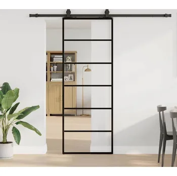 Interiérové dveře vidaXL Posuvné dveře se sadou kování černé 76x205 cm ESG Glass [3375927]