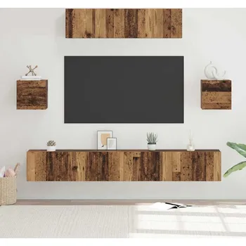 Obývací stěna vidaXL Sestava TV skříněk Nástěnný 7 pcs Staré dřevo kompozitní dřevo [3393408]