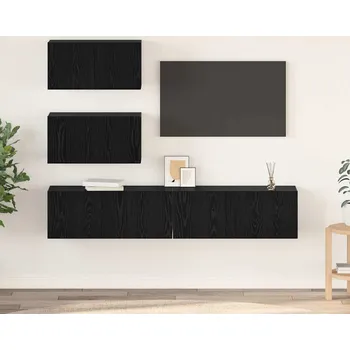 Obývací stěna vidaXL Sestava TV skříněk Nástěnný 4 pcs Černý dub kompozitní dřevo [3393394]