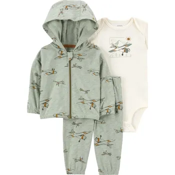Kojenecká souprava CARTERS CARTER'S Set 3dílný mikina, tepláky, body kr. rukáv Green Airplane kluk MFL NB/vel. 56