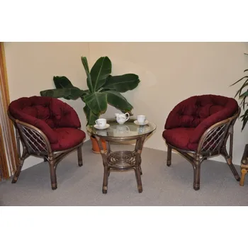 Zahradní sestava Nábytek PEGAS Ratanová sedací souprava Bahama hnědá 2+1, polstr MAXI vínový