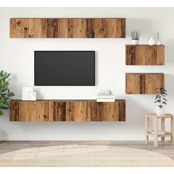 Obývací stěna vidaXL Sestava TV skříněk Nástěnný Staré dřevo kompozitní dřevo [3393351]