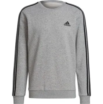 Pánský svetr adidas Essentials 3-Stripes Fleece Sweatshirt Mens MedGrey/White L