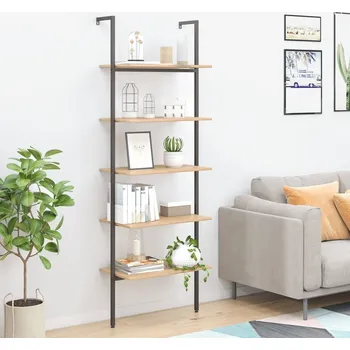 Knihovna vidaXL 5patrová opěrná police a černá 64 x 35 x 185 cm [336386] Barva: světle hnědá