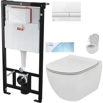 WC sada ALCA Předstěnový instalační systém s bílým tlačítkem M1710 + WC Ideal Standard Tesi se sedátkem SoftClose, AquaBlade AM101/1120 M1710 TE1