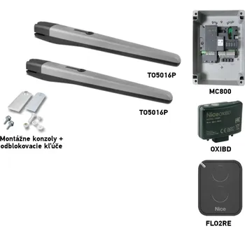 Pohon brány Sada pohonu NICE Toona 5016P pro dvoukřídlou bránu s větším zatížením jednoho křídla 5m/800kg
