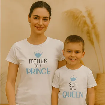 Tričko pro mámu a dítě MOTHER OF PRINCE Barva: Bílá, Velikost pro dítě: 53-60 (0-3 měsíců), Velikost pro mámu: XS