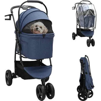 Přívěsný vozík pro psa vidaXL Skládací kočárek pro domácí mazlíčky Modrá 78 x 54 x 101 cm [42012439]
