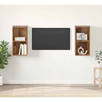 Televizní stolek vidaXL Sestava TV skříněk Nástěnný 2 pcs Staré dřevo 37 x 37 x 72 cm [3393555]