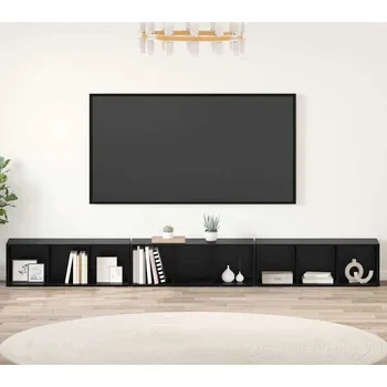 Televizní stolek vidaXL Sestava TV skříněk Nástěnný 3 pcs Černý dub 37 x 35 x 107,5 cm [3393553]