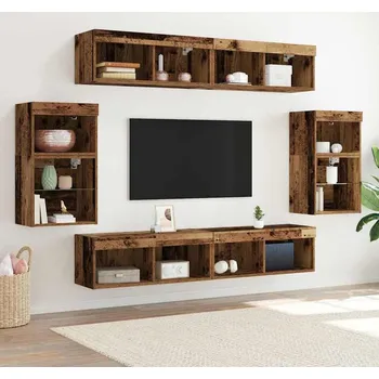 Televizní stolek vidaXL Sestava TV skříněk Nástěnný 8 pcs Staré dřevo Kompozitní dřevo [3334386]