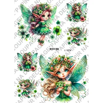 Umělecký papír Rýžový a soft papír na decoupage - Víla zelená - KB01614 Materiál: Soft, Rozměr: A4